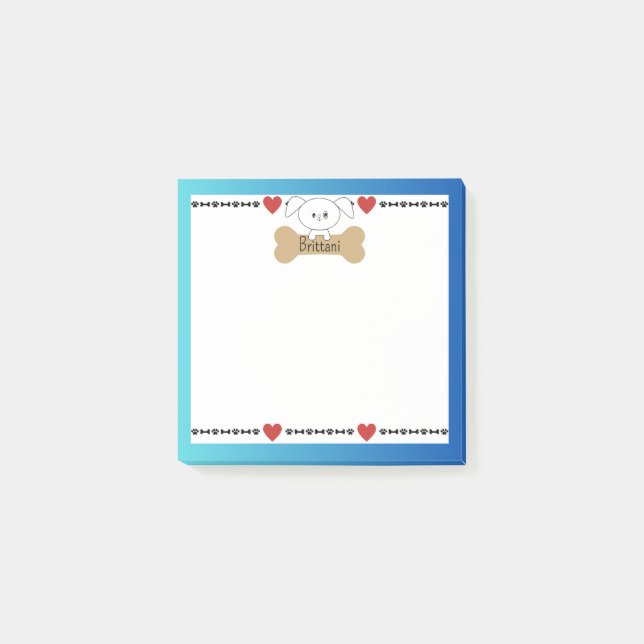 Precious Puppy Bone, Paw and Hearts Personalized  Post-it Notes (Front)