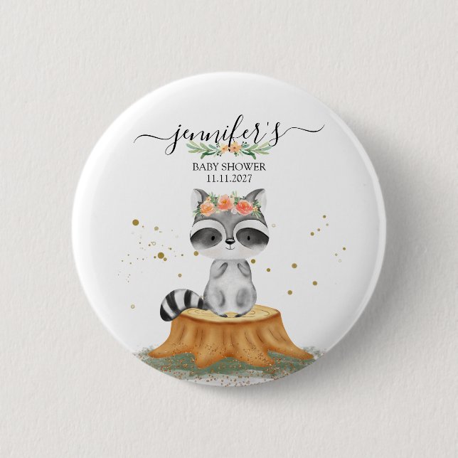 Precious Raccoon Wildlife Baby Show 2 Inch Round Button (Front)