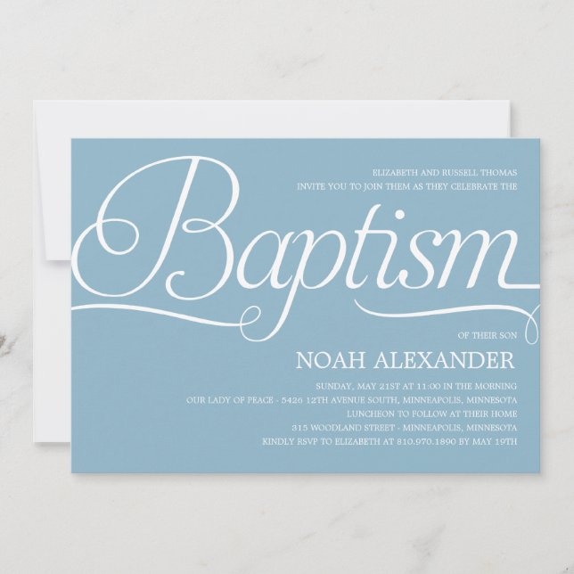 Precious Script Baptism Invitation - Blue (Front)