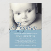Precious Script Photo Baptism Invitation - Blue