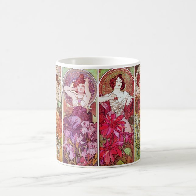 Precious Stones and Flowers, Alphonse Mucha Coffee Mug (Center)