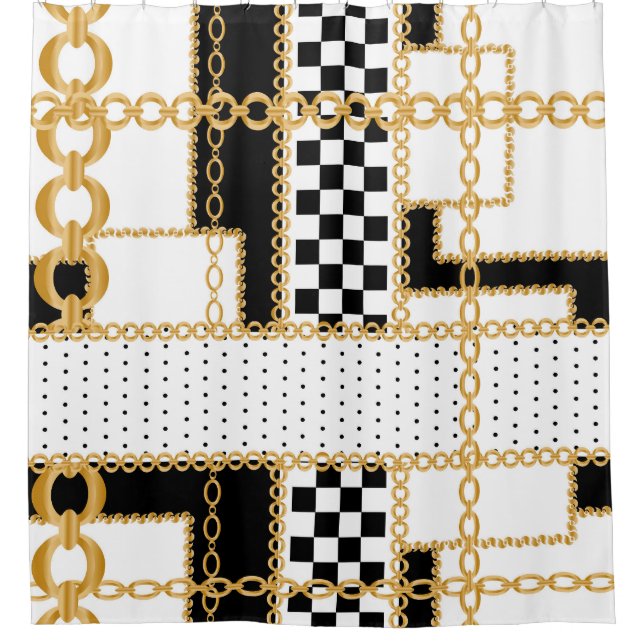 Precious stones, gold chains, seamless pattern. (Front)