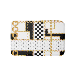 Precious stones, gold chains, seamless pattern. bath mat