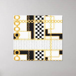 Precious stones, gold chains, seamless pattern. canvas print