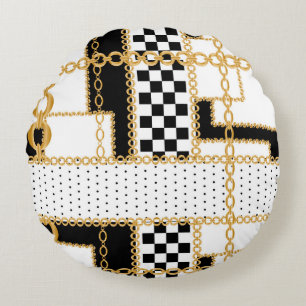Precious stones, gold chains, seamless pattern. round pillow