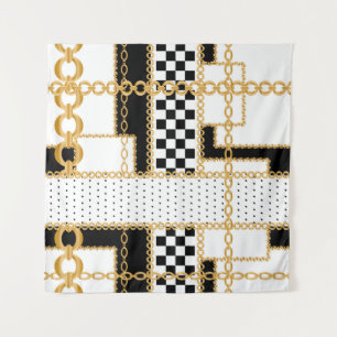 Precious stones, gold chains, seamless pattern. tapestry