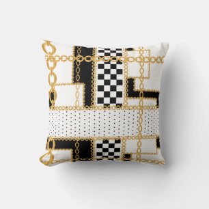 Precious stones, gold chains, seamless pattern. throw pillow