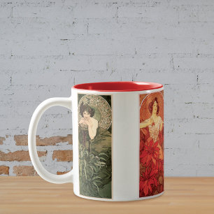 Precious Stones Illustrations Alphonse Mucha Two-Tone Coffee Mug