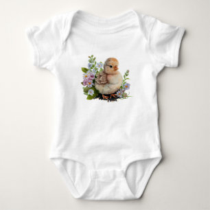 Precious Watercolor Chick with Flowers Baby Bodysuit