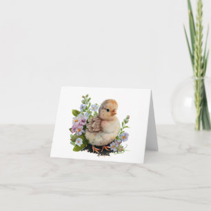 Precious Watercolor Chick with Flowers BLANK  Card