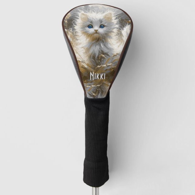 Precious White Kitten Personal Text Golf Head Cover (Front)