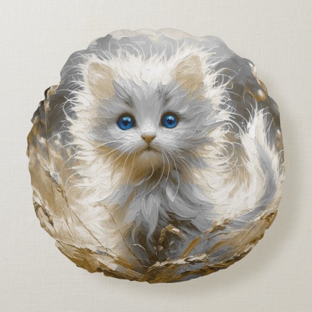Precious White Kitten  Round Pillow (Front)