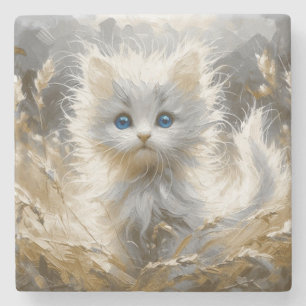 Precious White Kitten Stone Coaster
