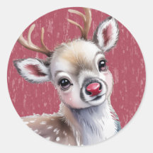 Precious White Reindeer Red Shiny Nose Birthday
