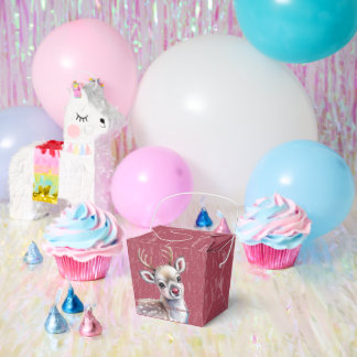 Precious White Reindeer Red Shiny Nose Birthday  Favor Box