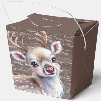 Precious White Reindeer Red Shiny Nose Birthday  Favor Box