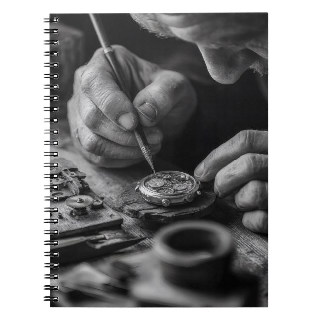 Precise Hands Black White Watchmaker Notebook (Front)