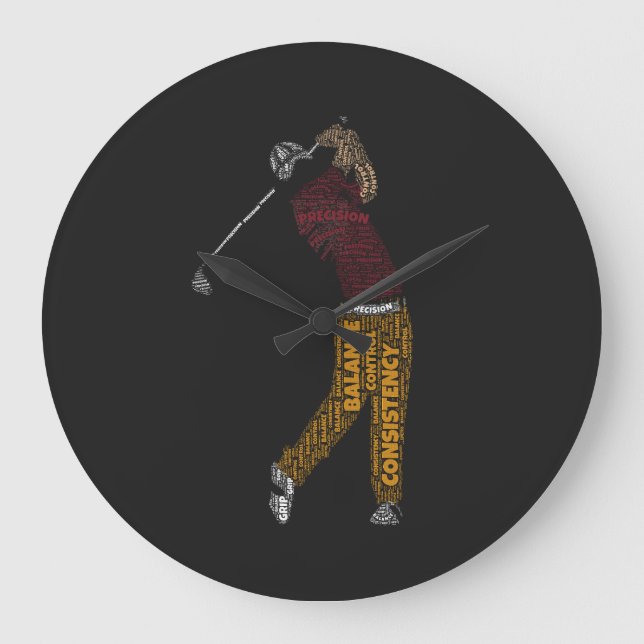 Precision Balance Consistency Golf Typography Play Large Clock (Front)