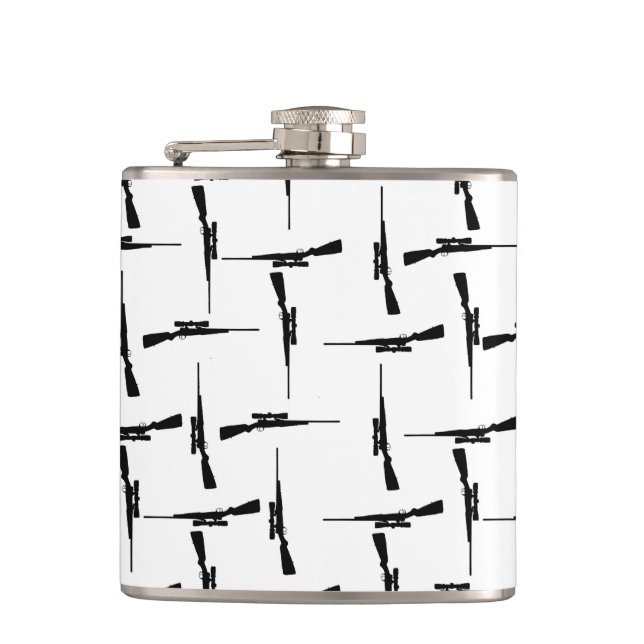 Precision Pursuit: Hunting Motif Black and White P Hip Flask (Front)