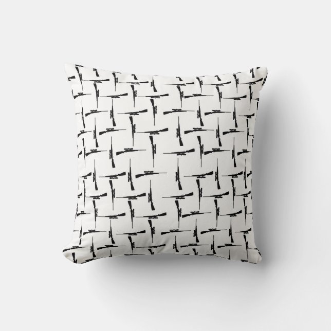 Precision Pursuit: Hunting Motif Black and White P Throw Pillow (Front)