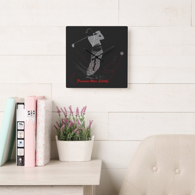 Precision Wins Quietly Golf Typography Motivationa Square Wall Clock (Reading Room)