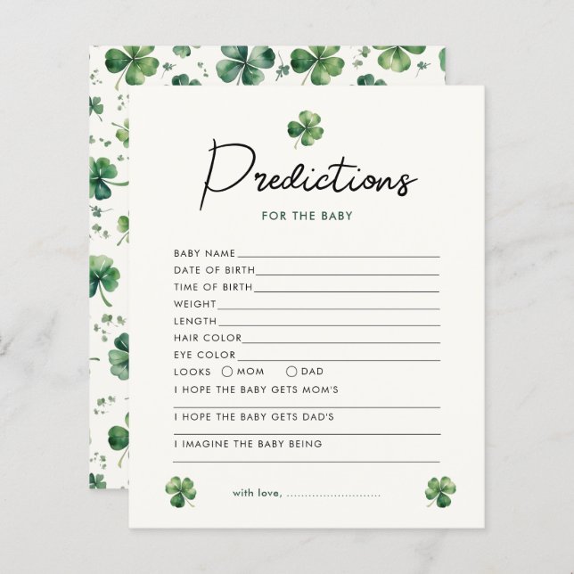 Prediction St.Patrick's Day Charm Baby Shower Game (Front/Back)