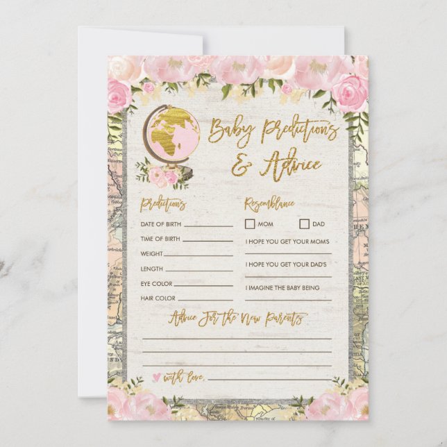 Predictions & Advice Travel Baby Shower Game Card (Front)