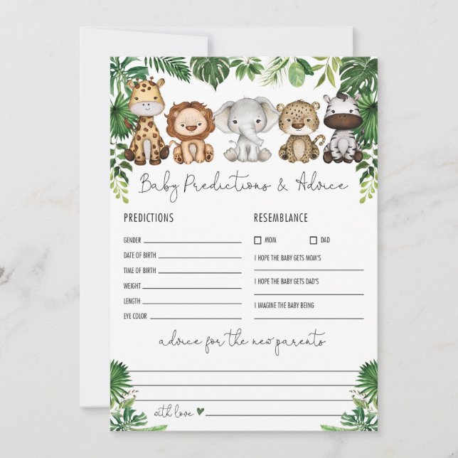 Prédictions et conseils Jungle Baby shower Carte d (Devant)