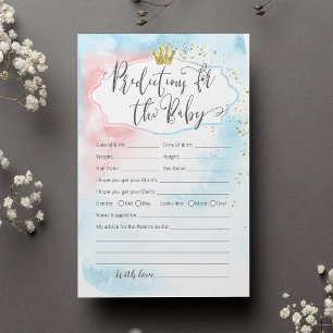 Predictions for baby gender reveal gold pink blue
