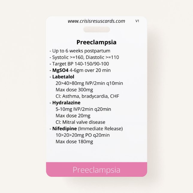Preeclampsia & Postpartum hemorrhage/neonate Badge (Front)