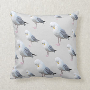 Preening Gull Pattern on Grey. Throw Pillow