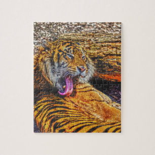 Preening Sumatran Tiger Big Cat Wildlife Art Jigsaw Puzzle