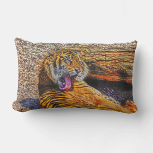 Preening Sumatran Tiger Big Cat Wildlife Art Lumbar Pillow