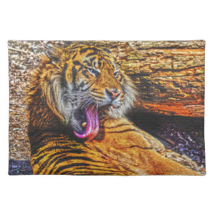 Preening Sumatran Tiger Big Cat Wildlife Art Placemat