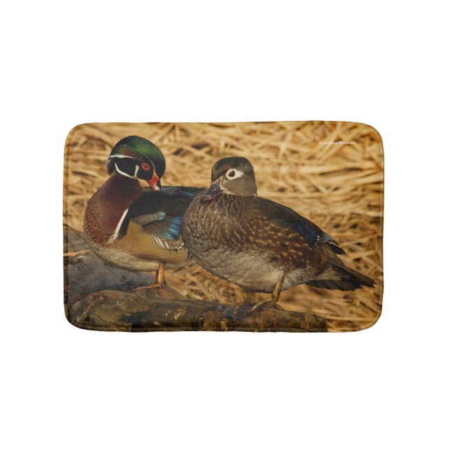 Preening Wood Ducks on a Log Bath Mat (Front)