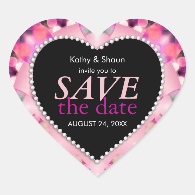 Preety Pink Tropical Save the Date Heart Sticker (Front)