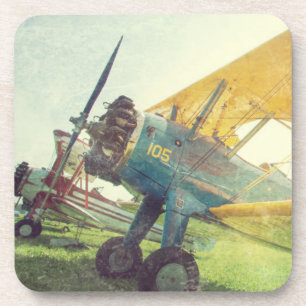 "Preflight Biplane" Airplane Plastic Coasters (6)