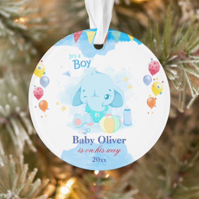 Pregancy Christmas Ornament Baby Boy Elephant (Tree)