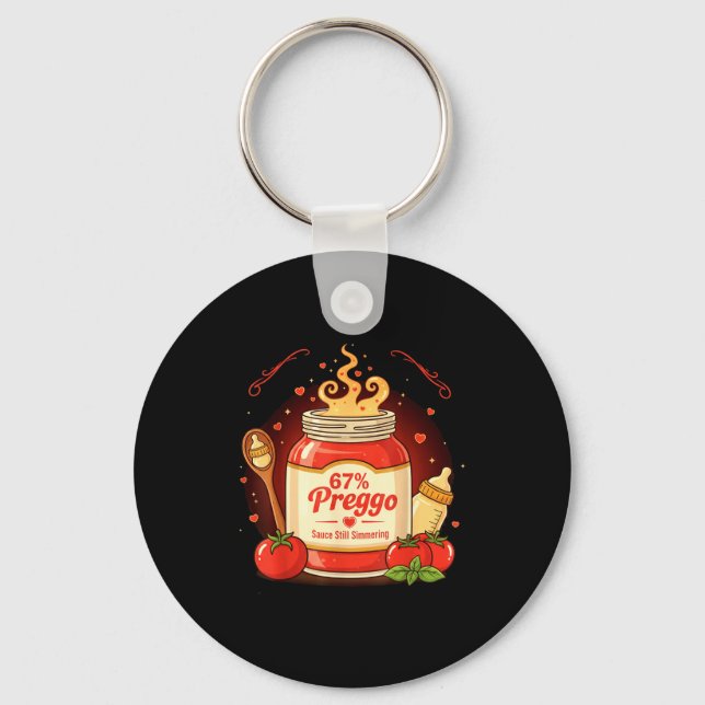 Preggo Sauce Pasta Pregnancy Announcement Funny 67 Keychain (Front)