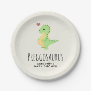 Preggosaurus Cute Dinosaur Baby Shower Paper Plate