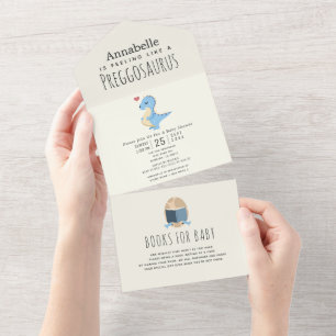 Preggosaurus Cute Funny Dinosaur Boy Baby shower All In One Invitation