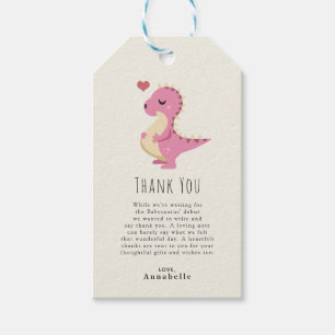 Preggosaurus Dinosaur Girl Baby Shower Thank You Gift Tags