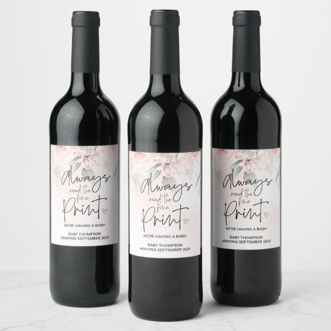 Pregnancy Announcement Always Read the Fine Print  Wine Label (Bottles)