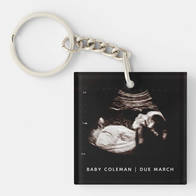 Pregnancy Announcement Baby Sonogram Photo Keychain (Front)