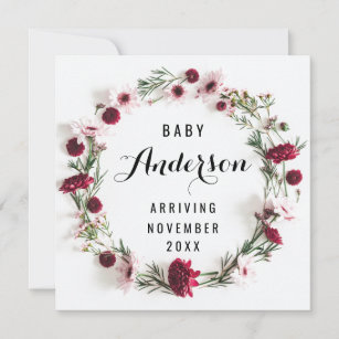 Pregnancy Announcement - Burgundy Floral Wreath