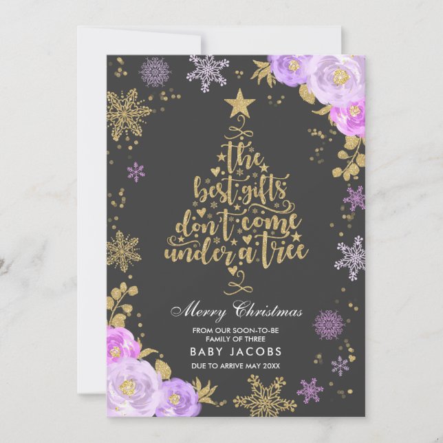 Pregnancy Announcement Christmas Card Floral Frame (Front)