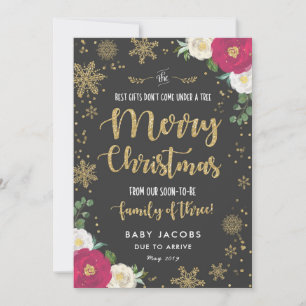 Pregnancy Announcement Christmas Card Floral Frame