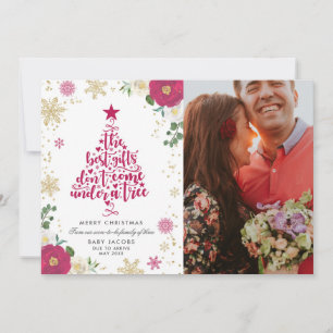 Pregnancy Announcement Christmas Photo Card Floral