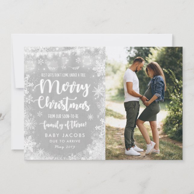 Pregnancy Announcement Christmas Photo Card Rustic (Front)