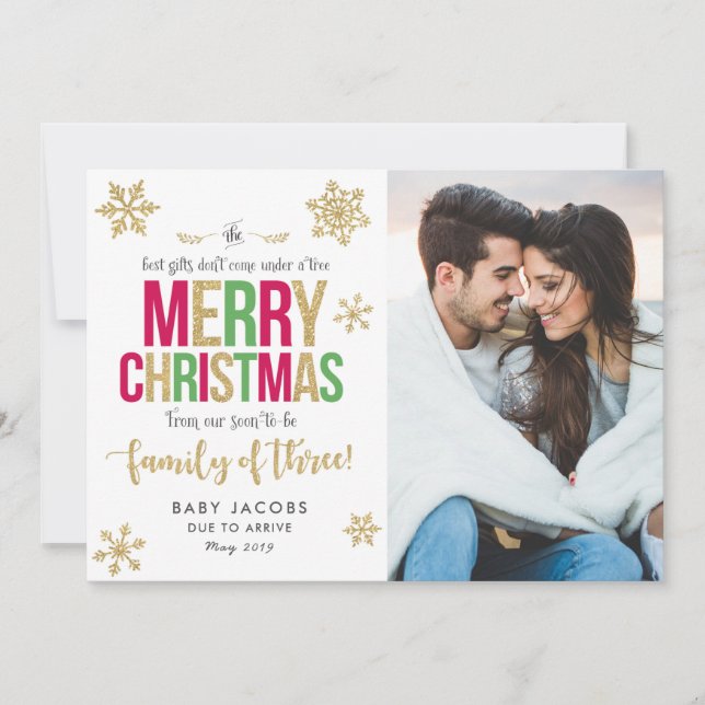 Pregnancy Announcement Christmas Photo Card Simple (Front)
